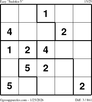 The grouppuzzles.com Easy Sudoku-5 puzzle for Sunday January 25, 2026