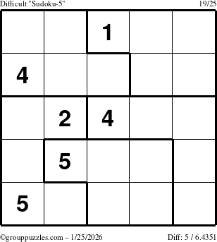 The grouppuzzles.com Difficult Sudoku-5 puzzle for Sunday January 25, 2026