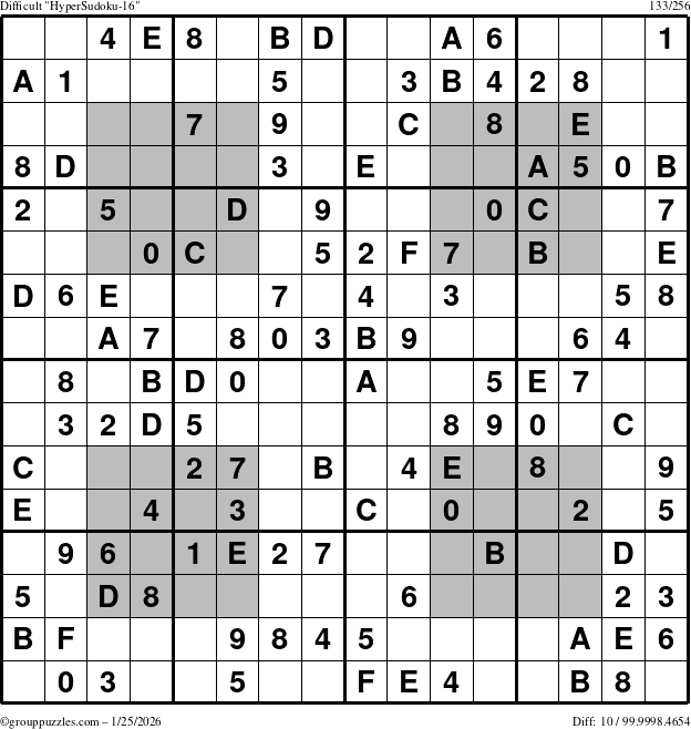 The grouppuzzles.com Difficult HyperSudoku-16 puzzle for Sunday January 25, 2026