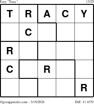 The grouppuzzles.com Easy Tracy puzzle for Monday March 18, 2024