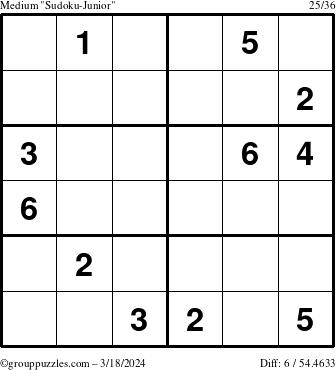 The grouppuzzles.com Medium Sudoku-Junior puzzle for Monday March 18, 2024