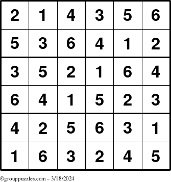 The grouppuzzles.com Answer grid for the Sudoku-Junior puzzle for Monday March 18, 2024