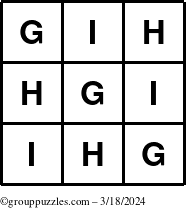The grouppuzzles.com Answer grid for the TicTac-GHI puzzle for Monday March 18, 2024