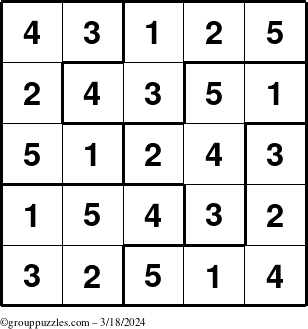 The grouppuzzles.com Answer grid for the Sudoku-5B puzzle for Monday March 18, 2024