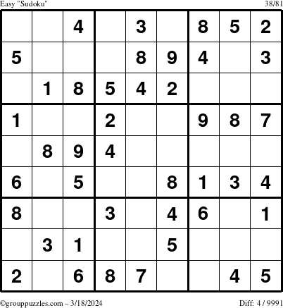 The grouppuzzles.com Easy Sudoku puzzle for Monday March 18, 2024