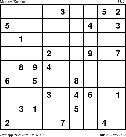 The grouppuzzles.com Medium Sudoku puzzle for Monday March 18, 2024