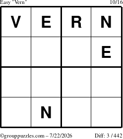 The grouppuzzles.com Easy Vern puzzle for Wednesday July 22, 2026