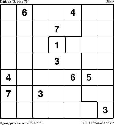 The grouppuzzles.com Difficult Sudoku-7B puzzle for Wednesday July 22, 2026