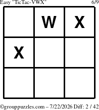 The grouppuzzles.com Easy TicTac-VWX puzzle for Wednesday July 22, 2026