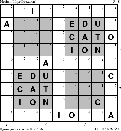 The grouppuzzles.com Medium HyperEducation-i23 puzzle for Wednesday July 22, 2026 with all 8 steps marked