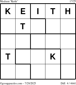 The grouppuzzles.com Medium Keith puzzle for Monday July 28, 2025