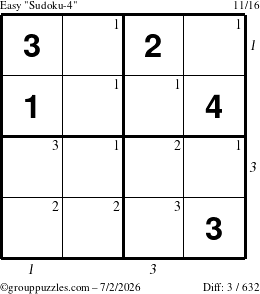 The grouppuzzles.com Easy Sudoku-4 puzzle for Thursday July 2, 2026 with all 3 steps marked