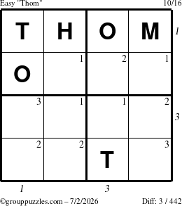 The grouppuzzles.com Easy Thom puzzle for Thursday July 2, 2026 with all 3 steps marked