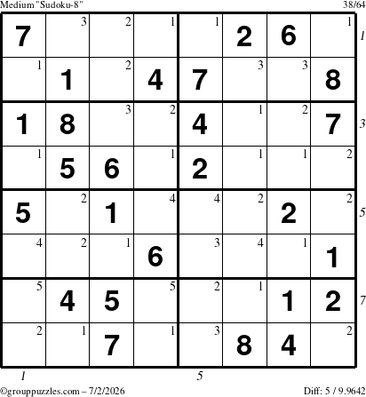 The grouppuzzles.com Medium Sudoku-8 puzzle for Thursday July 2, 2026 with all 5 steps marked