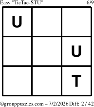 The grouppuzzles.com Easy TicTac-STU puzzle for Thursday July 2, 2026