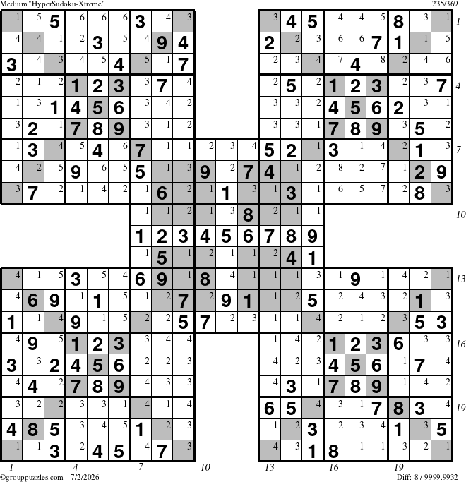 The grouppuzzles.com Medium cover-HyperXtreme puzzle for Thursday July 2, 2026 with all 8 steps marked