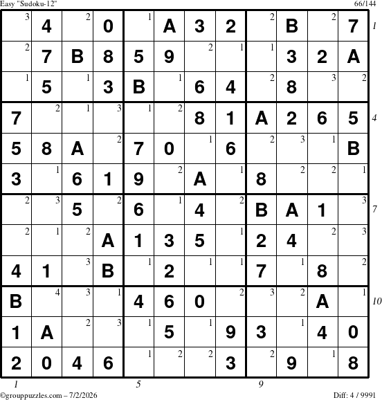 The grouppuzzles.com Easy Sudoku-12 puzzle for Thursday July 2, 2026, suitable for printing, with all 4 steps marked