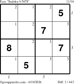 The grouppuzzles.com Easy Sudoku-4-5678 puzzle for Wednesday June 10, 2026 with all 3 steps marked