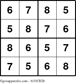 The grouppuzzles.com Answer grid for the Sudoku-4-5678 puzzle for Wednesday June 10, 2026