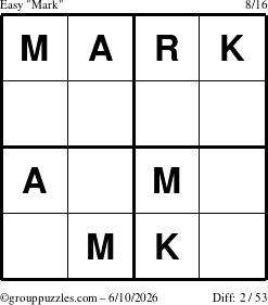 The grouppuzzles.com Easy Mark puzzle for Wednesday June 10, 2026
