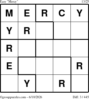 The grouppuzzles.com Easy Mercy puzzle for Wednesday June 10, 2026