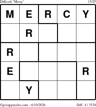 The grouppuzzles.com Difficult Mercy puzzle for Wednesday June 10, 2026