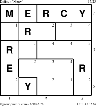 The grouppuzzles.com Difficult Mercy puzzle for Wednesday June 10, 2026 with all 4 steps marked