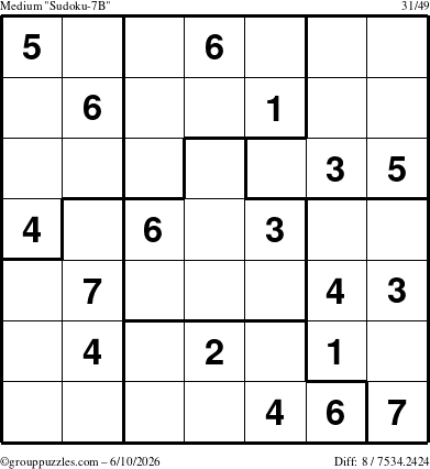 The grouppuzzles.com Medium Sudoku-7B puzzle for Wednesday June 10, 2026