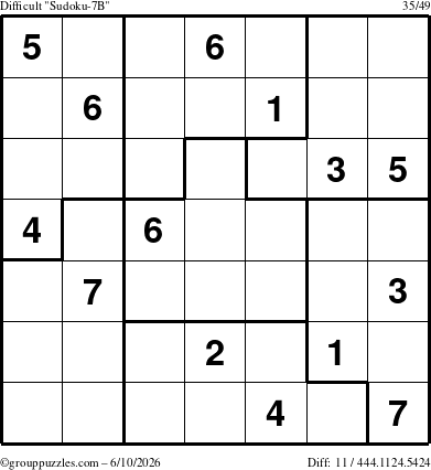 The grouppuzzles.com Difficult Sudoku-7B puzzle for Wednesday June 10, 2026