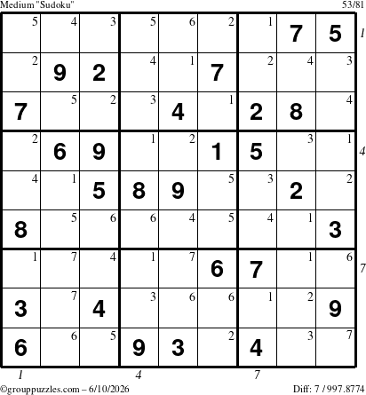 The grouppuzzles.com Medium Sudoku puzzle for Wednesday June 10, 2026 with all 7 steps marked