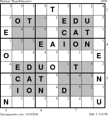 The grouppuzzles.com Medium HyperEducation-i23 puzzle for Wednesday June 10, 2026 with all 5 steps marked
