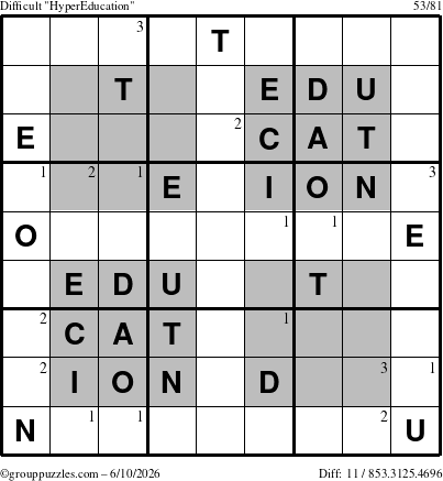 The grouppuzzles.com Difficult HyperEducation-i23 puzzle for Wednesday June 10, 2026 with the first 3 steps marked