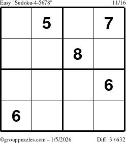 The grouppuzzles.com Easy Sudoku-4-5678 puzzle for Monday January 5, 2026