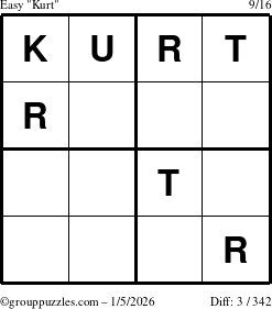 The grouppuzzles.com Easy Kurt puzzle for Monday January 5, 2026