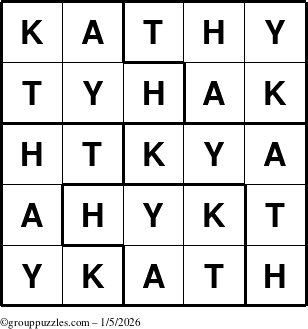 The grouppuzzles.com Answer grid for the Kathy puzzle for Monday January 5, 2026
