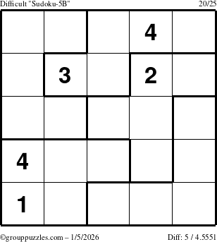 The grouppuzzles.com Difficult Sudoku-5B puzzle for Monday January 5, 2026