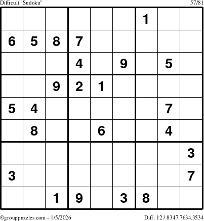 The grouppuzzles.com Difficult Sudoku puzzle for Monday January 5, 2026