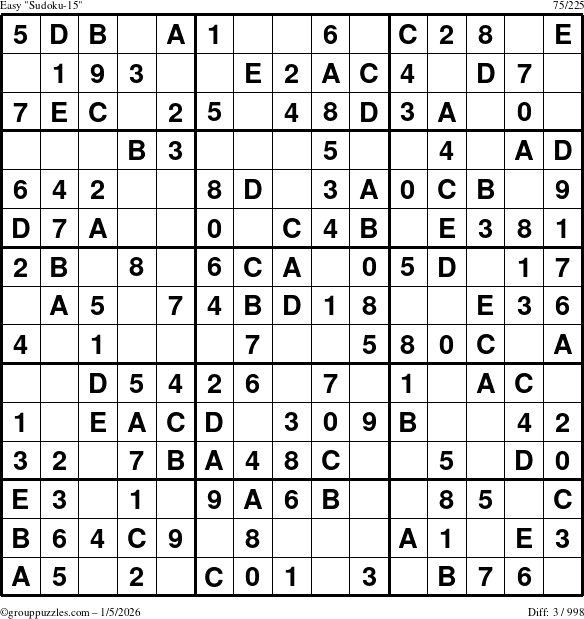 The grouppuzzles.com Easy Sudoku-15 puzzle for Monday January 5, 2026