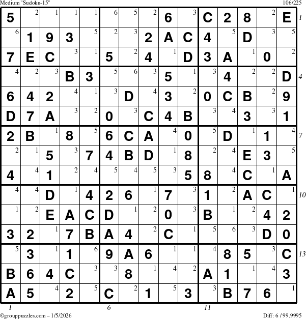 The grouppuzzles.com Medium Sudoku-15 puzzle for Monday January 5, 2026, suitable for printing, with all 6 steps marked
