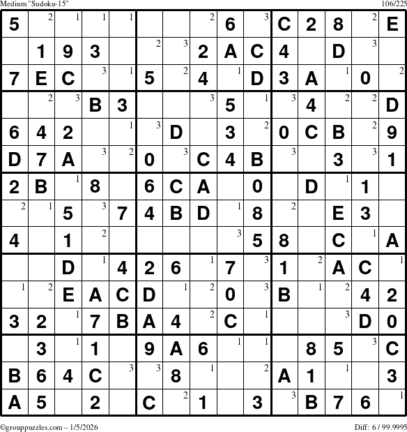 The grouppuzzles.com Medium Sudoku-15 puzzle for Monday January 5, 2026 with the first 3 steps marked