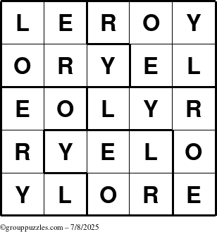 The grouppuzzles.com Answer grid for the Leroy puzzle for Tuesday July 8, 2025