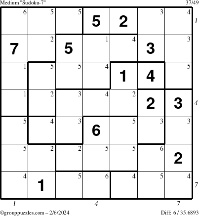 The grouppuzzles.com Medium Sudoku-7 puzzle for Tuesday February 6, 2024 with all 6 steps marked