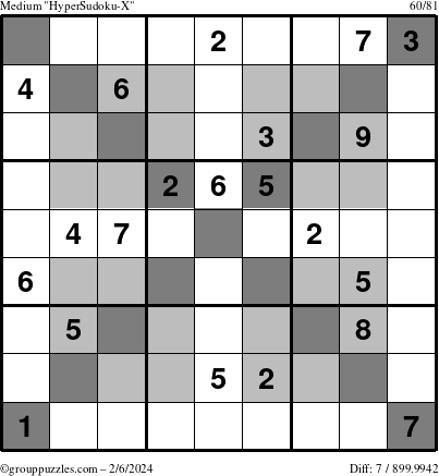 The grouppuzzles.com Medium HyperSudoku-X puzzle for Tuesday February 6, 2024