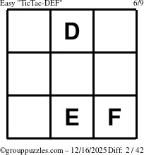The grouppuzzles.com Easy TicTac-DEF puzzle for Tuesday December 16, 2025