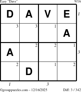 The grouppuzzles.com Easy Dave puzzle for Tuesday December 16, 2025 with all 3 steps marked