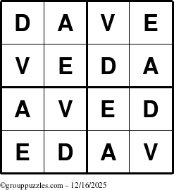 The grouppuzzles.com Answer grid for the Dave puzzle for Tuesday December 16, 2025