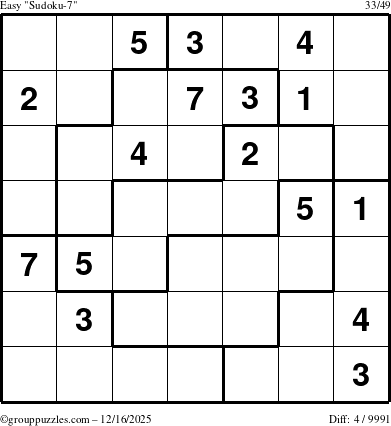The grouppuzzles.com Easy Sudoku-7 puzzle for Tuesday December 16, 2025