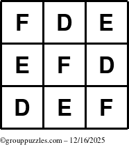 The grouppuzzles.com Answer grid for the TicTac-DEF puzzle for Tuesday December 16, 2025