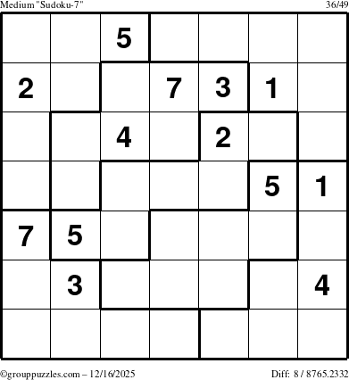 The grouppuzzles.com Medium Sudoku-7 puzzle for Tuesday December 16, 2025
