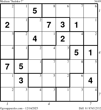The grouppuzzles.com Medium Sudoku-7 puzzle for Tuesday December 16, 2025, suitable for printing, with all 8 steps marked